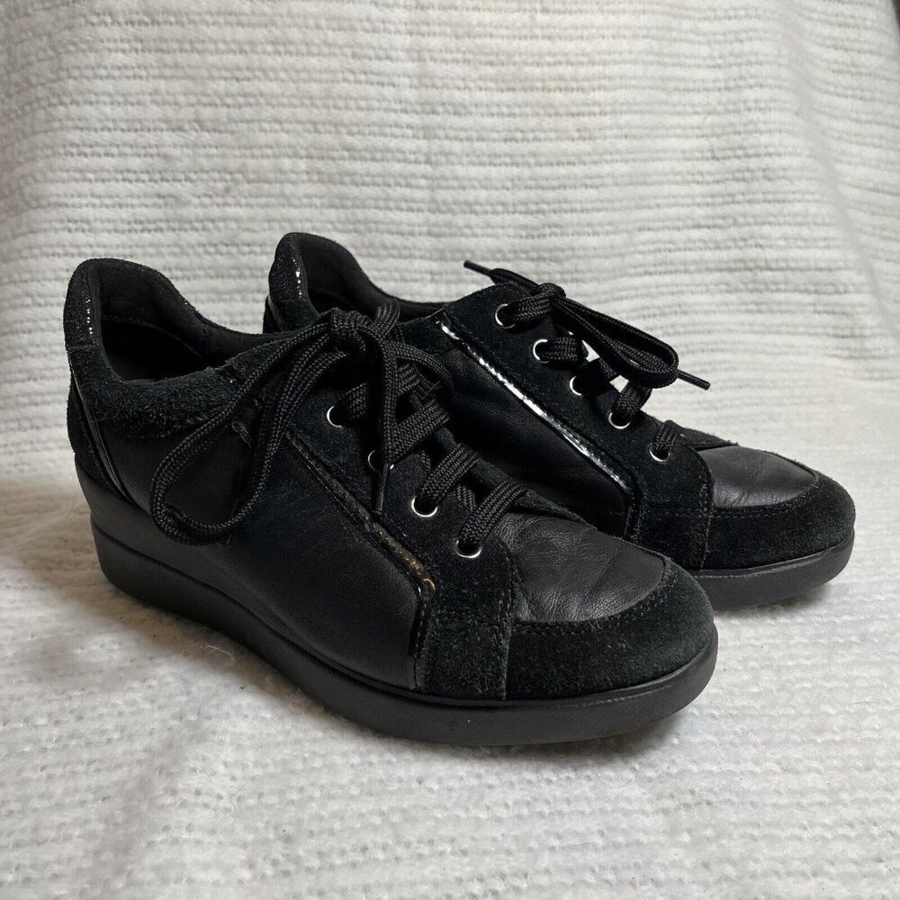 Geox Respira D Stardust Patform Leather Suede Lace Up Sneakers Black Size 38